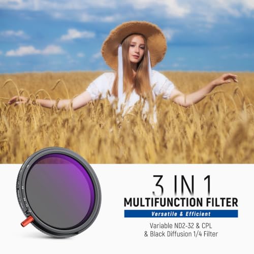 NEEWER 49mm 3 in 1 Variable ND + CPL + Black Diffusion 1/4 Lens Filter