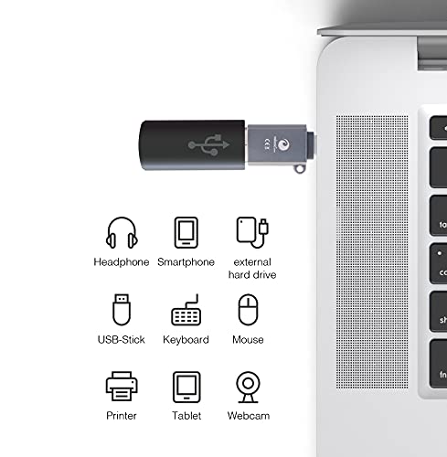 valonic USB C to USB A Adapter - 2 Pieces, Gray - incl. Eyelet and Keychain - USBC Adapter for MacBook, External Hard Drive, USB Stick.