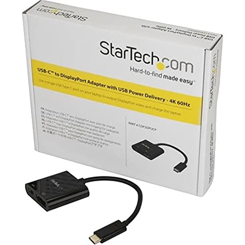 StarTech.com USB C to DisplayPort Adapter with Power Delivery - 4K 60Hz HBR2 - USB Type-C to DP 1.2 Monitor Video Converter w/ Charging - 60W PD Pass-Through - Thunderbolt 3 Compatible (CDP2DPUCP)