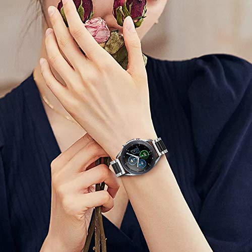 valkit Compatible with Galaxy Watch 5/4 40mm 44mm/Galaxy Watch Pro 5 45mm/Galaxy Watch 3 41mm Band for Women Men, 2 Pack 20mm Stainless Steel Metal Bands for Samsung Galaxy Watch 42mm,Sliver/Black