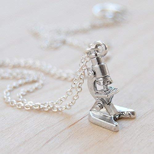 [AUSTRALIA] - Enchanted Leaves - Tiny Silver Microscope Necklace - Cute Laboratory Science Gift | Microscope Charm Necklace 