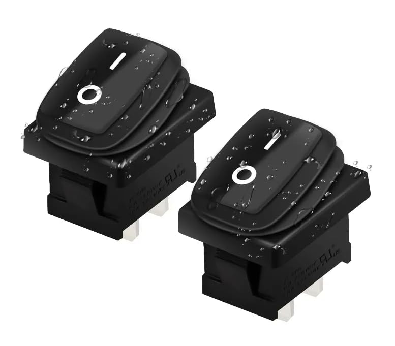 Waterproof IP65 Mini Toggle Switch, Device Switch 250V 6A, 125V 10A AC, KCD1 (6V 9V 12V 24V 125V AC/DC), Black Rectangular 19 x 13 mm, 2 Pole ON/OFF