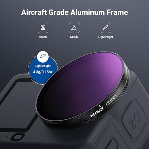 NEEWER ND/PL Filter Set Compatible with DJI Osmo Action 6 Only, ND8/PL+ND16/PL+ND32/PL+ND64/PL Polarized Neutral Density CPL Lens Filters Multicoated HD Action Camera Photography Accessories, FL-B3 4 Pack ND/PL