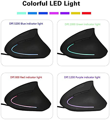 Sokelinn-six Wired Vertical Mouse,800/1200/2000/3200 Adjustable DPI High Sensitivity Ergonomic USB Mouse for Computers and Laptops