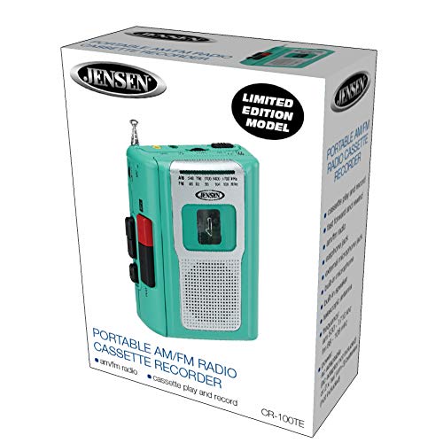 Jensen CR-100 Retro Portable AM/FM Radio Personal Cassette Player Compact Lightweight Design Stereo AM/FM Radio Cassette Player/Recorder & Built in Speaker (Teal Limited Edition) Teal