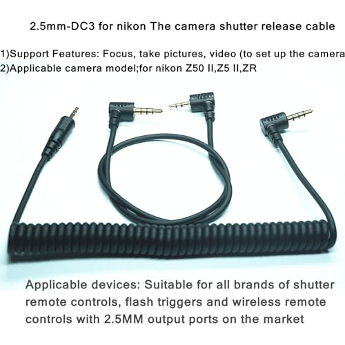 2.5MM-DC3 (MC-DC3) Shutter Release Cable is Suitable for Nikon Cameras Z5II/Z50II/ZR Supports Connection to the Camera Remote Control to Achieve Focusing and Taking Photos(2.5mm-DC3 2pcs) 2.5mm-DC3 2pcs