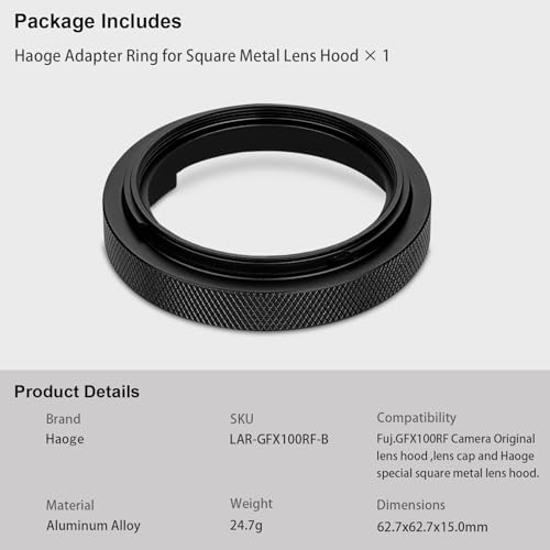 Haoge Adapter Ring for Fujifilm GFX100RF Camera Square Metal Lens Hood Accessories Bayonet Shades Compatible with GFX100RF Original Lens Cap Black