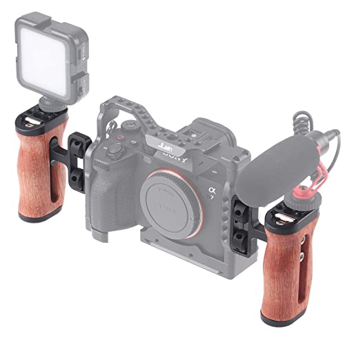 FocusFoto Wooden Side Handle Grip Left/Right Handgrip with 1/4"-20 & 3/8"-16 & Cold Shoe Mount Universal for DSLR Mirrorless Camera Cage Rig Video LED Light (Standard Version) Standard Version