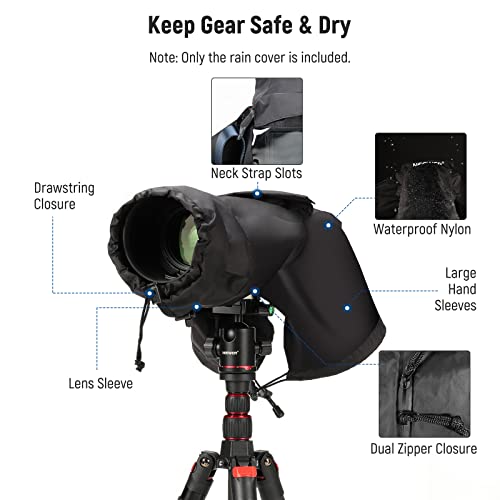 NEEWER Camera Rain Cover, Small Size Durable Nylon Raincoat Compatible with Canon Sony Nikon DSLR Mirrorless Vlog Camera & Lenses Within 200mm, with Sleeves, Drawstrings, Viewing Window, PB003 for Camera (Small)