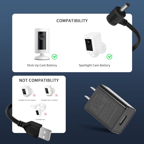 Charge Cords 30ft for Ring Weatherproof Indoor Outdoor Charging Cable with Quick 2Amp Power Adapter for Ring Stick Up Cam Battery 3rd Gen/2nd Gen & Spotlight Cam Battery (Black,2 Pack) 2 Pack(30FT) Black-For Ring