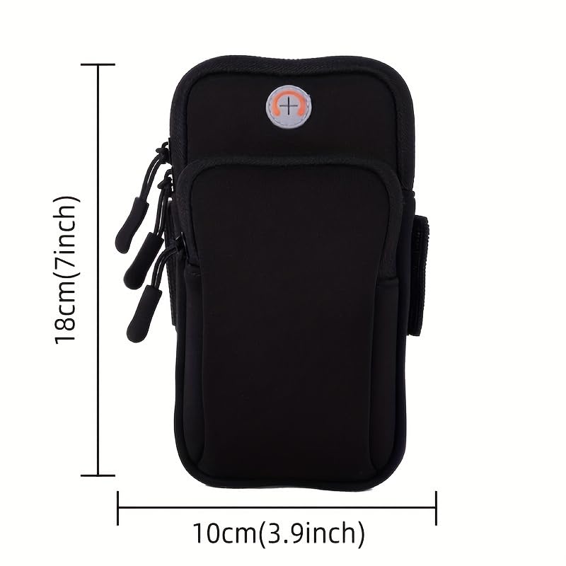 Phone Armband Waterproof Zip Pocket Adjustable Strap Headphone Port Fits iPhone 17-7 Plus Galaxy S26-S24 for Jogging Gym, Black