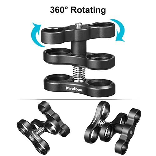 MINIFOCUS 2PCS 1'' Aluminum Ball Clamp Mount for Underwater Diving Light Arms Tray System, Photography Diving Camera, 360° Clip Adapter Bracket for Action Camera Flashlight Arms System 2 Pcs 2 Holes