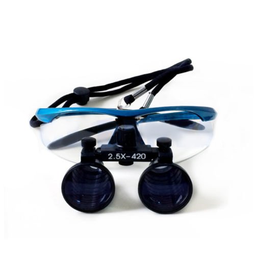 BONEW Binoculars Magnifier 2.5X Magnifier 420mm Working Distance Blue Glass Lens Plastic Frame with Anti-Fog DY-101 Practical Protective Case