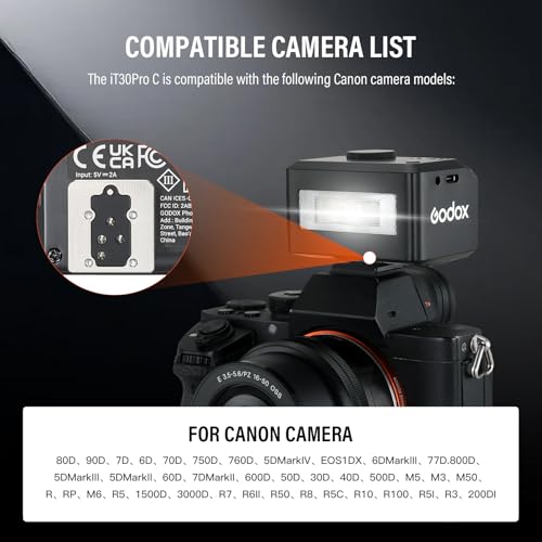 Godox iT30 Pro C Mini TTL Flash Compatible for Canon Cameras Godox iT30ProC Black IT30 PRO for Canon