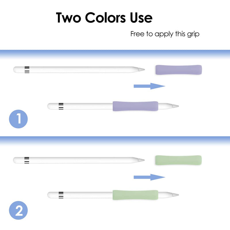 ProElife 2-Pack Ergonomics Grip Holder Silicone Protective Sleeve Cover for Apple Pencil 2nd 2021 & 1st Generation iPad Pro 11'' 12.9'' 2021/2020/2018 Stylus Accessories Kits (Lavender/Green) Lavender/Green