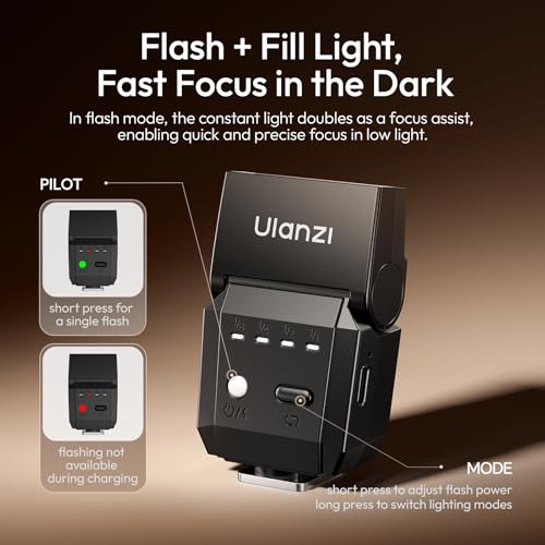 Ulanzi SL03 Mini Flash Speedlite - GN8 Powerful 6500k On-Camera Flash Light, 4 Power Levels, Compatible with Sony ZV-1/ZV-E10/Canon/Nikon/Fuji/Panasonic/Leica/Olympus, Not Fits Sony ZV-1F Black