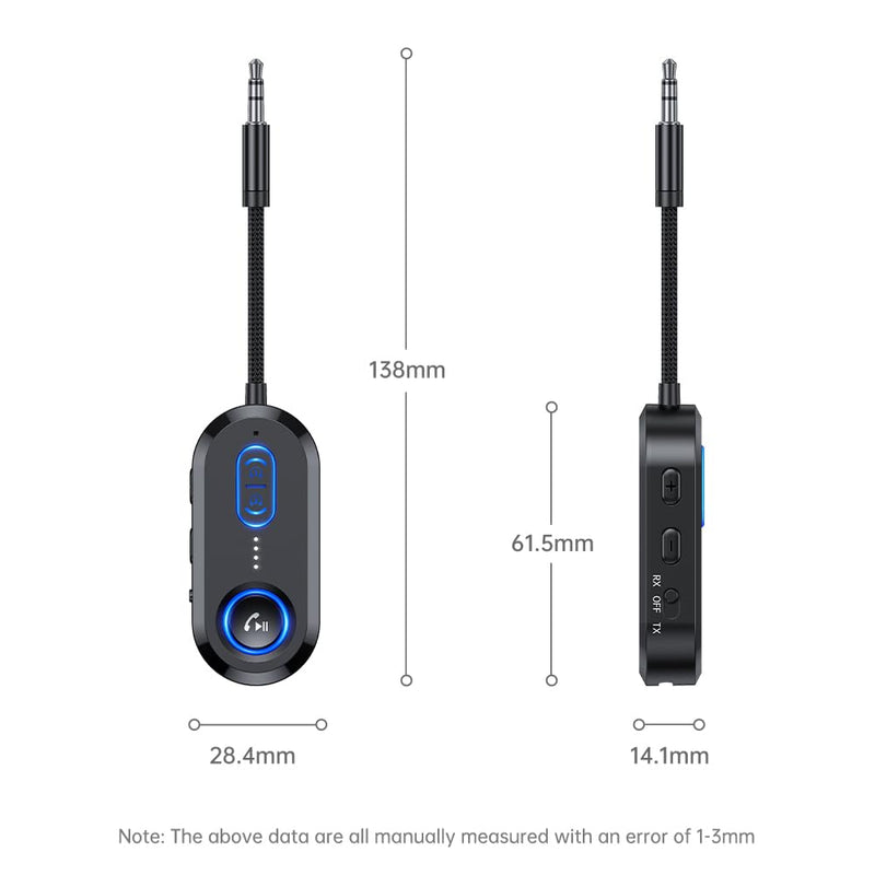 Bluetooth 5.4 Transmitter Receiver for 2 AirPods/Headphones, 2-in-1 Bluetooth Audio Adapter for TV, Airplane Travel, 3.5mm AUX Wireless Adapter for Car/Home Stereo