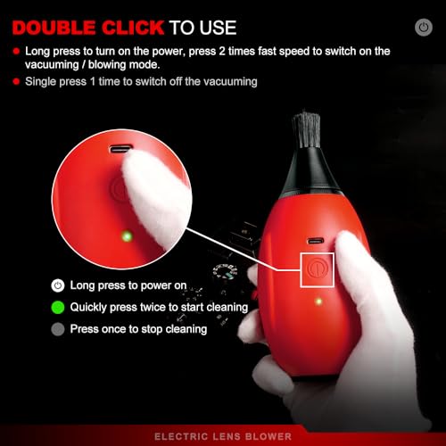 LENSGO Electric Air Blow,Camera Cleaning Kits with 4 Cleaning Heads for CMOS/Regular/Crevice Clean and Brush, 4.0kPa Dust Removal Type C Charge (Red) Red
