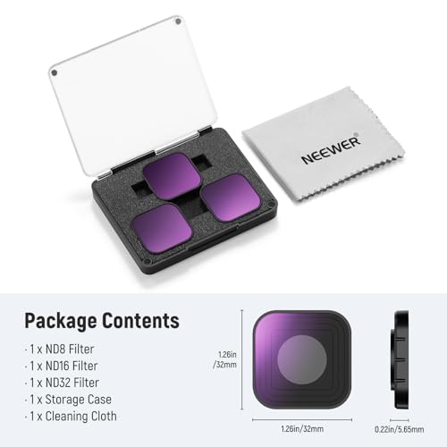 NEEWER ND Filter Set Compatible with GoPro Hero 13 12 11 10 9 (3 Pack), ND8 + ND16 + ND32 Screw On Multicoated HD Optical Glass Neutral Density Action Camera Lens Photography Accessories Kit, FL-GP13 Plastic Frame 3 Packs ND