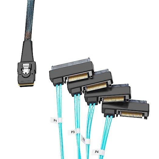 CableCreation Mini SAS Cable with SATA Power(2PACK), Internal Mini SAS 36 Pin to 4 x 29 Pin Cord with SATA Power, SFF-8087 to SFF-8482 Cable, 3.3 FT 2