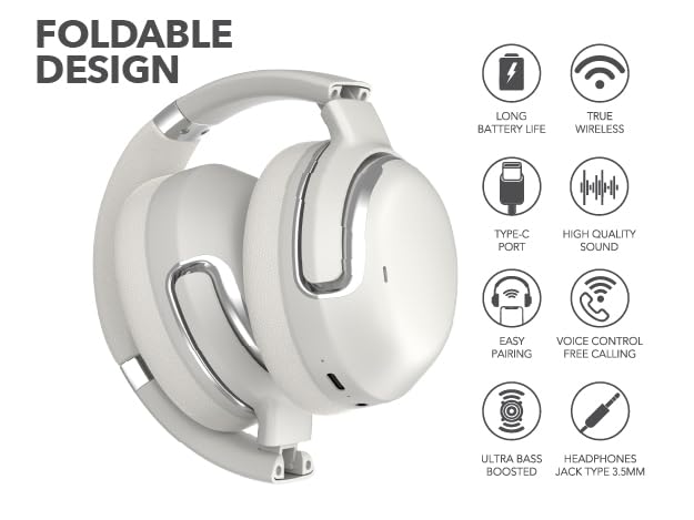 TOPTECH RCA WAVE-76 Noise Cancelling Headphones, Wireless Bluetooth 5.4 Over Ear Headphones with 40mm Drivers, 25-Hour Playtime, USB-C Charging, Adjustable Headband SILVER