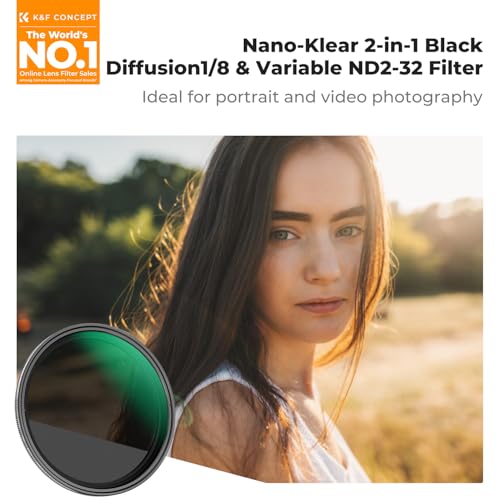 K&F CONCEPT 55mm Black Diffusion Mist 1/8 & Variable ND2-32 in-1 Filter