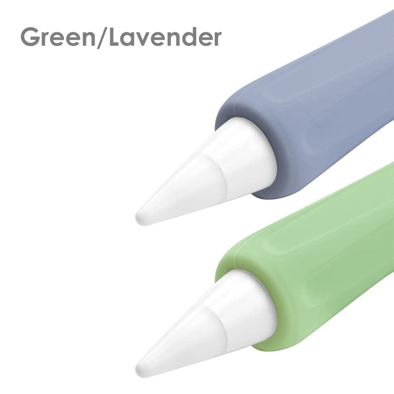 ProElife 2-Pack Ergonomics Grip Holder Anti-Rolling Protective Sleeve Cover for Apple Pencil 2nd & 1st Gen 2022-2018 iPad Pro 12.9'' 11''/Air 10.9'' Stylus Accessory Kits (Green/Lavender) Green/Lavender