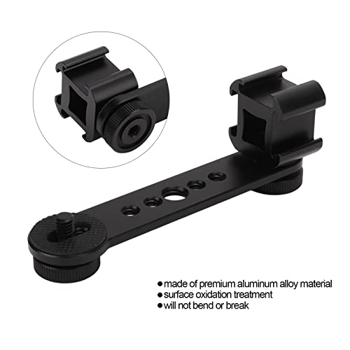 Triple Cold Shoe Mount, Gimbal Microphone Light Extension Bar Bracket Aluminium Alloy with 1/4in and 3/8in Screw Holes for OM 3/2, for Smooth 4, for Feiyu Gimbal Stabilizer(Black)