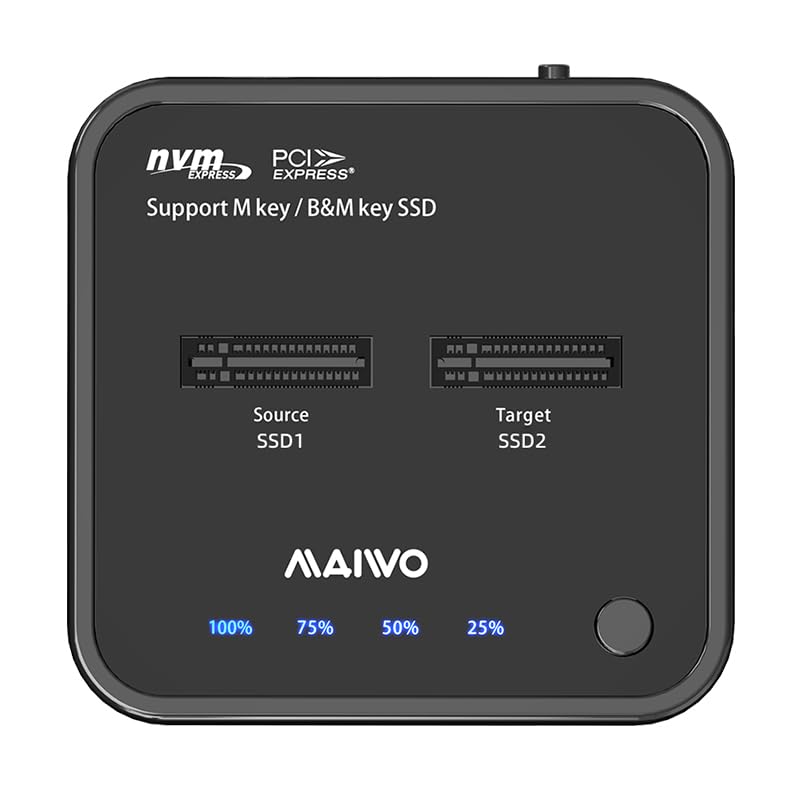 MAIWO NVMe Cloner M.2 Duplicator for PCIe NVMe M Key SSD, USB C to SSD Adapter, Dual Bay Hard Drive Docking Station Reader with UASP, 20Gbps USB C&A Cables, 5V 3A Power