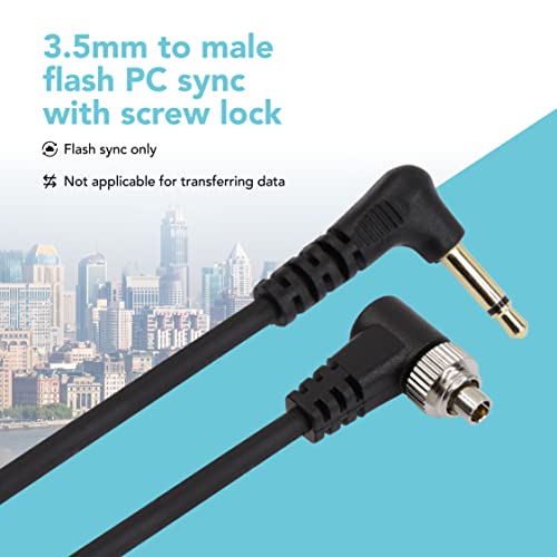 Foto&Tech 3.5 mm to Male Flash PC Sync Cable, 14 Inch Coiled Cord with Screw Lock, Compatible with Nikon Canon and Most DSLR Cameras PocketWizard Plus III Plus II Mini Phone PC1 (2 Pieces) 2 Pieces 14 Inch