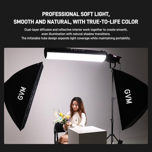 GVM 43.3" Inflatable Softbox, Foldable Air Tube Soft Box with Air Pump, Compatibility for GVM SD300C/500B/650B and Other Bowens Mount Light, Air Softbox for Studio Portraits, Video Recording 1
