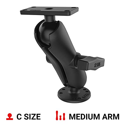 RAM MOUNTS Marine Electronics Drill-Down Mount with Medium Arm | C Size 1.5" ball with 1.5" x 3" plate for fish finders, GPS and marine electronics