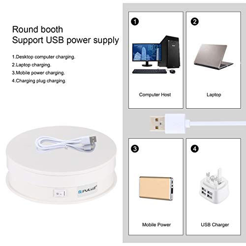 PULUZ Mini Photo Studio Light Box Kit with 360 Degree Motorized Rotating Turntable Display Stand for Photography Products and Shows（White）