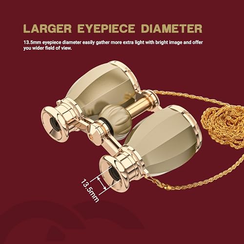 ESSLNB Opera Glasses Binoculars for Women Adults 4X30mm Theater Glasses Compact Binoculars for Theater and Concerts Antique with Case Removable Chain (Gold) Gold