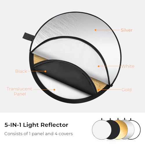 K&F CONCEPT 5-in-1 Light Reflector, 32" (80cm), Collapsible & Portable 32'' (80cm)