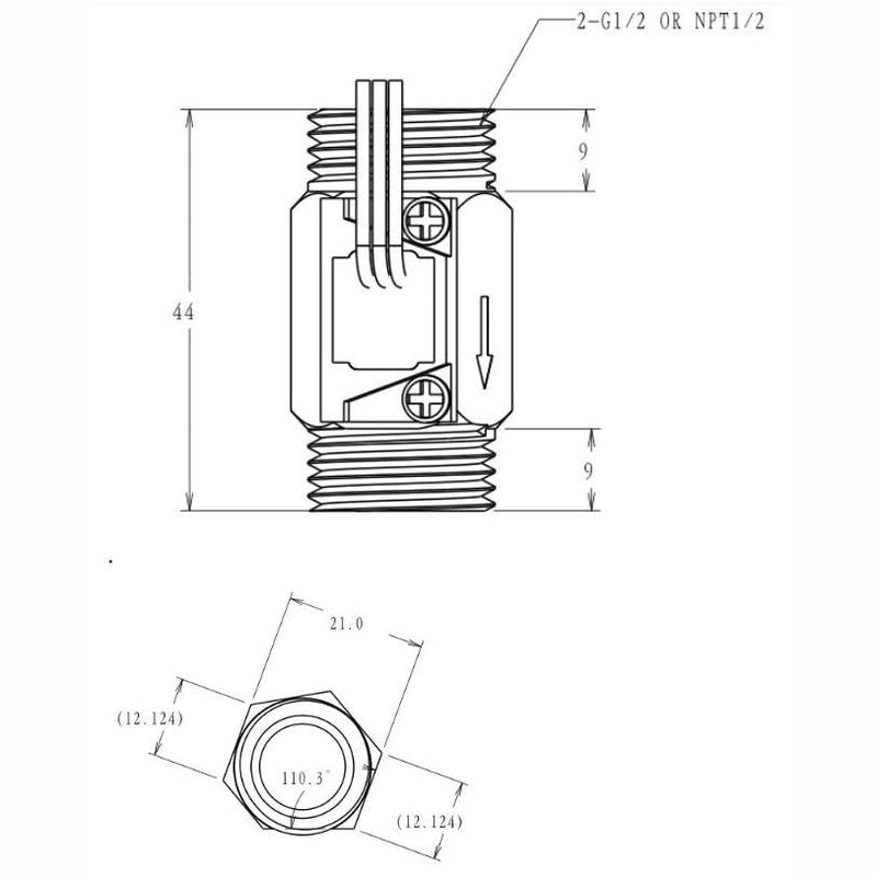 Nikou Water Flow Monitor Sensor G1/2 Hall Sensor, 1 Piece G1/2 Inch Liquid Flow Meter with Copper Effect 1-30 L/min Flow Meter