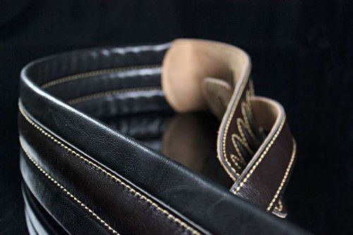Walker & Williams C-21-BRN Brown And Black Handmade Premium Soft Signature Grain Leather Guitar Strap 2.75" Wide For Acoustic, Electric, And Bass Guitars