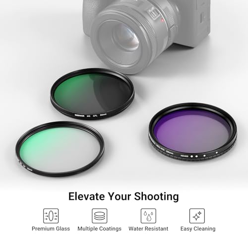 NEEWER 58mm Variable ND + CPL + UV Filter Kit (3 Pack), Multicoated Neutral Density (ND2-400) Circular Polarizer Camera Lens Polarizing Filter Photography Accessories Set with Carry Case & Lens Caps