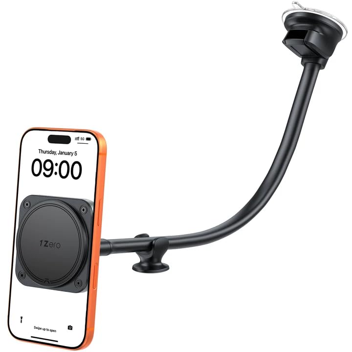 1Zero for Magsafe Car Phone Mount 14-Inch Gooseneck Long Arm Extension | Universal Windshield Dashboard Industrial-Strength Suction Cup Car Phone Holder with Strong Magnets (Upgraded for Magsafe) 2026 Upgraded for Magsafe