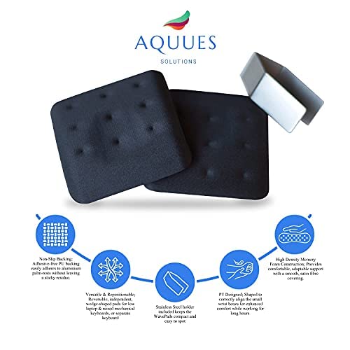 WavePads by AQUUES Solutions – Two Pack Non-Slip Wrist Rests for Laptop and Keyboard Ergonomic Memory Foam Laptop Wrist Pads for Wrist Pain & Carpal Tunnel Relief, Memory Foam Wrist Support Pads