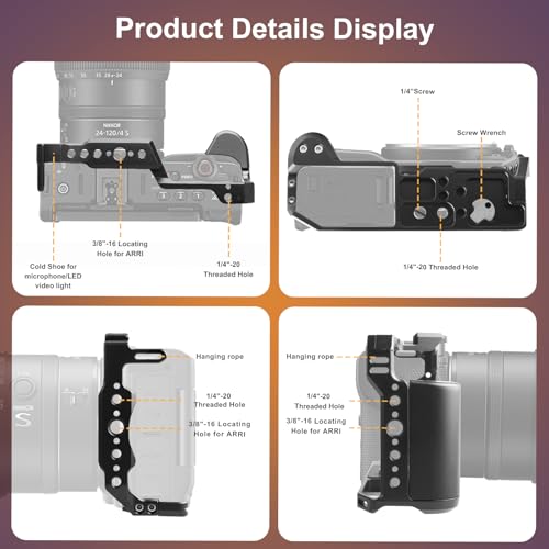 Camera Cage for Nikon ZR with Handle, Modular Design of L Plate and Cage with Built-in Cold Shoe Mount, Anti-Twist ZR Camera Cage Compatible with ARRI 3/8”, 1/4” Interface and ARCA