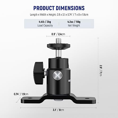 NEEWER 2 Pack T Type Wall Ceiling Mount, Ring Light Wall Mount Bracket with Detachable Ball Head, 5/8" Stud, 1/4" Screw for Flash Strobe Camera Monitor Studio Lighting, Max Load: 4.4lb/2kg, TS008 10102508