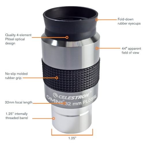 Celestron Omni 1.25" 32mm Telescope Eyepiece for Expansive Star-Field Views