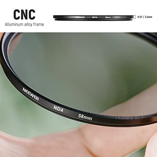 NEEWER Fixed ND Filter Kit 58mm ND2 ND4 ND8 ND16 Neutral Density Filter and Accessory Kit, Lens Pen, Filter Pouch Included