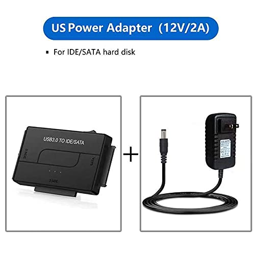 USB 3.0 to SATA IDE Hard Drive Reader, YINNCEEN External Hard Drive Converter Universal Hard Drive Adapter Kit for 2.5/3.5 HDD/SSD Hard Drive Disk, Include 12V/2A Power Adapter BlackTwo