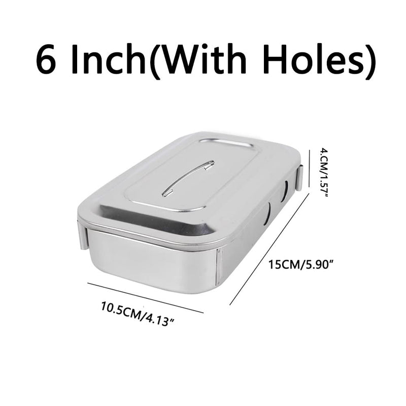 304 Stainless Steel Medical Sterilizer Box Surgical Instruments Storage Boxes for Professional Surgery, Veterinarians, Beauty Salon, Dentist Use (6 Inch (with Holes)
