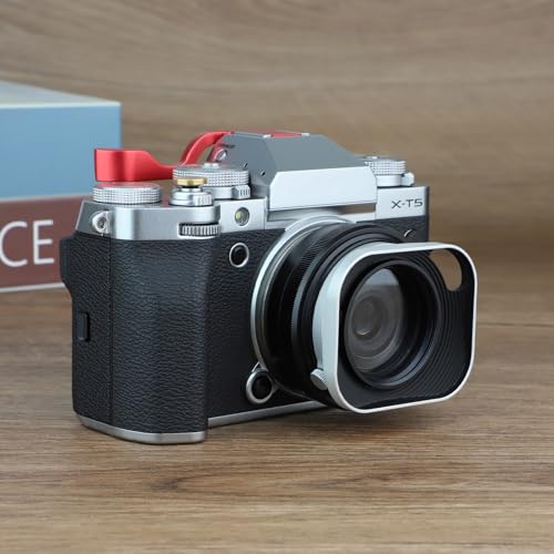 Haoge Metal Squaret Lens Hood for Fujifilm XE5 XF 23mm f2.8 Kit Fujinon XF27mmF2.8 R WR Lense Hood Silver with 39mm E39 Filter Thread,Screw-in Lens Hood with Hollow Out Designed [Silver-Square]