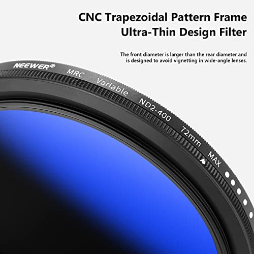 NEEWER 72mm Variable ND Filter ND2-ND400 (1-9 Stops), Neutral Density Filter, Multiple Coatings, Water and Scratch Resistant