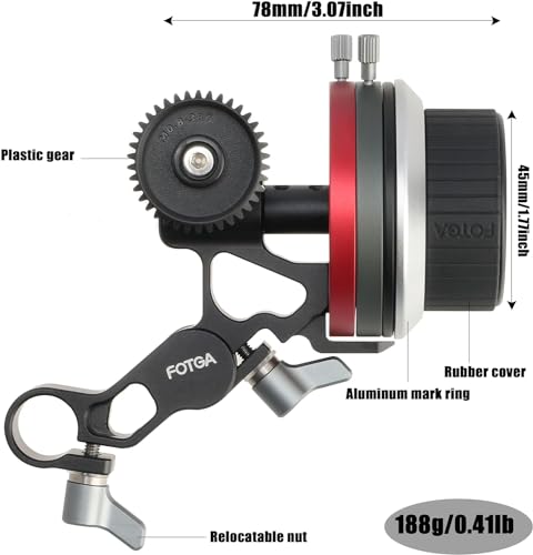 FOTGA Mini Follow Focus with A/B Stops & 15mm Rod Clamp, Gear Ring Belt & Extension Arm KIT for DSLR/Mirrorless Camera, Camera Cage Rig