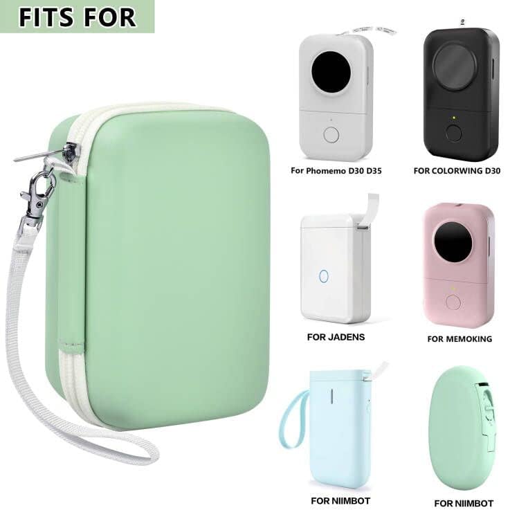 Case Compatible with Phomemo D30 D35 M02/ M02S/ M02 for NELKO Label Maker, for NIIMBOT for JADENS for Memoking for SUPVAN Labeler Sticker Storage Holder Tape Paper Roll & USB Cable (Box Only) Green